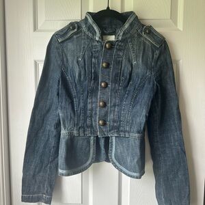 Vintage Diesel Fitted Dark Denim Jacket with Peplum Waist and Large Gold Buttons